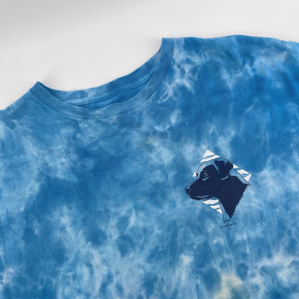 Crown & Ivy Blue Tie Dye Labrador Retriever Dog Graphic T-Shirt Mens Size L